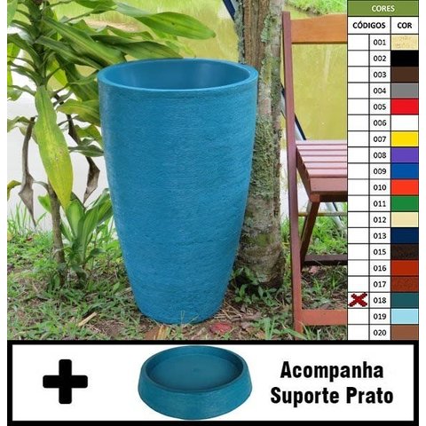 Kit Vaso Planta + Prato 65x40 Oval Moderno Polietileno - AZUL TURQUESA 018
