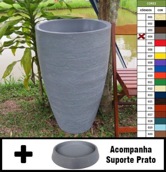 Kit Vaso Planta + Prato 80x50 Oval Moderno Polietileno - CINZA CIMENTO 004 - 1