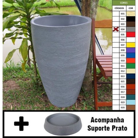 Kit Vaso Planta + Prato 80x50 Oval Moderno Polietileno - CINZA CIMENTO 004