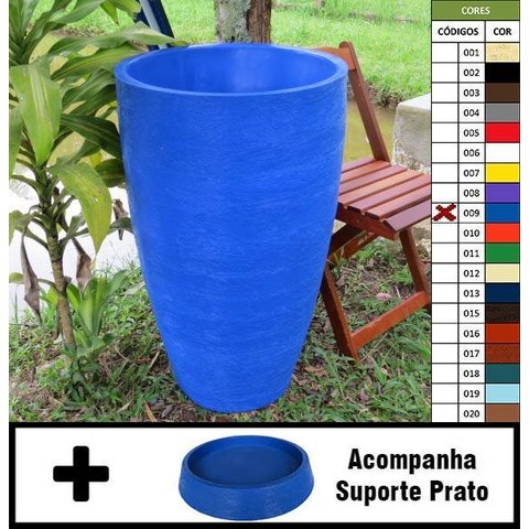 Kit Vaso Planta + Prato 80x50 Oval Moderno Polietileno - AZUL ARARA 009
