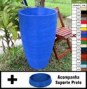 Ver imagem 1 de Kit Vaso Planta + Prato 80x50 Oval Moderno Polietileno - AZUL ARARA 009