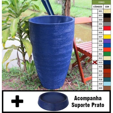 Kit Vaso Planta + Prato 80x50 Oval Moderno Polietileno - AZUL ESCURO 013