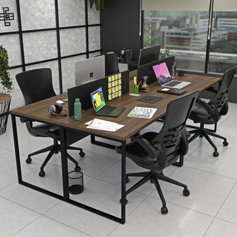 Estação de Trabalho Mesa Plataforma Industrial 4 Lugares Office