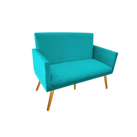 Namoradeira Nina Decorativa Suede Azul Tifany 2 Lugares Pés Madeira Mz Decor