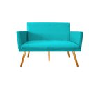 Ver imagem 2 de Namoradeira Nina Decorativa Suede Azul Tifany 2 Lugares Pés Madeira Mz Decor