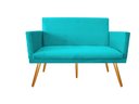 Ver imagem 2 de Namoradeira Nina Decorativa Suede Azul Tifany 2 Lugares Pés Madeira Mz Decor