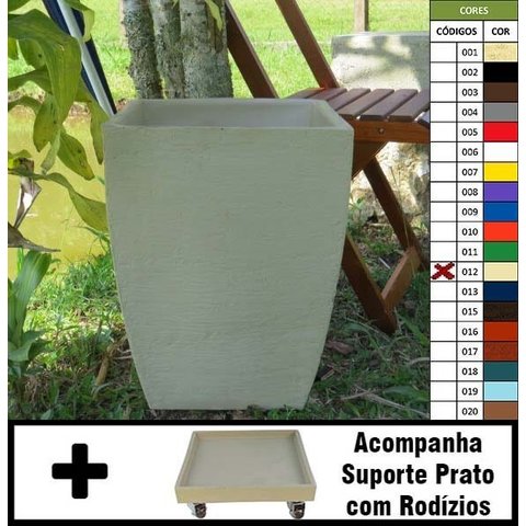 Kit Vaso Planta + Prato Rodízio 45x35 Moderno Trapézio Polietileno - Bege Castanha 012