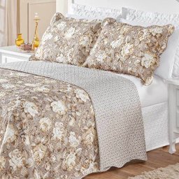 Colcha Bouti Floral Caqui King Dupla Face 03 Peças - 3 Colcha Bouti Floral Caqui King Dupla Face 03 Peças - 3