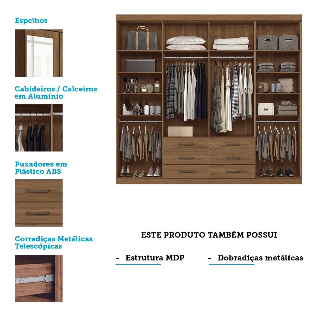 Guarda Roupa 8 Portas e 6 Gavetas com Espelho Havana Master Santos Andirá - 5