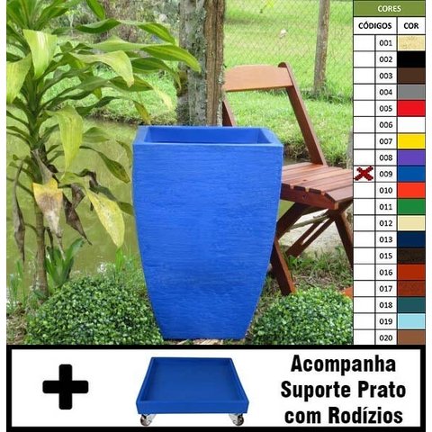 Kit Vaso Planta + Prato Rodízio 60x40 Moderno Trapézio Polietileno - Azul Arara 009