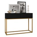 Ver imagem 1 de Aparador Buffet Pequeno Preto Eros 90cm Pes de Ferro Dourado 2 Gavetas Decoração Escritorio Recepção