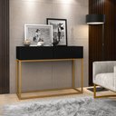 Ver imagem 2 de Aparador Buffet Pequeno Preto Eros 90cm Pes de Ferro Dourado 2 Gavetas Decoração Escritorio Recepção