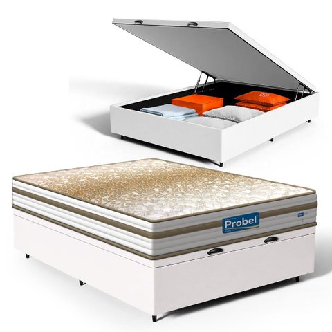 Cama Box Baú com Colchão de Molas Ensacadas Double Face Pillow Euro Alfa Probel Casal 138cm