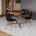 Ver imagem 1 de Mesa Industrial Jantar Quadrada Amêndoa 90X90Cm Base Cobre V Com 4 Cadeiras Pretas Made Amendoa