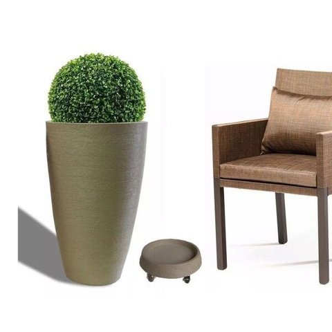 Kit Vaso Planta + Prato Rodízio 65x40 Oval Moderno Polietileno - Areia 001