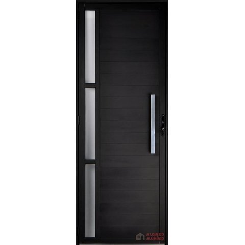 Porta de Aluminio Lambril Visor Lateral com Puxador Linha Premium:2,10 X 1,00/esquerda/preto