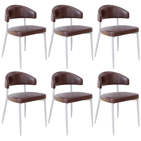 Kit 06 Cadeiras Estofada para Sala de Jantar Serena Branco C01 Courino Café - Lyam Decor