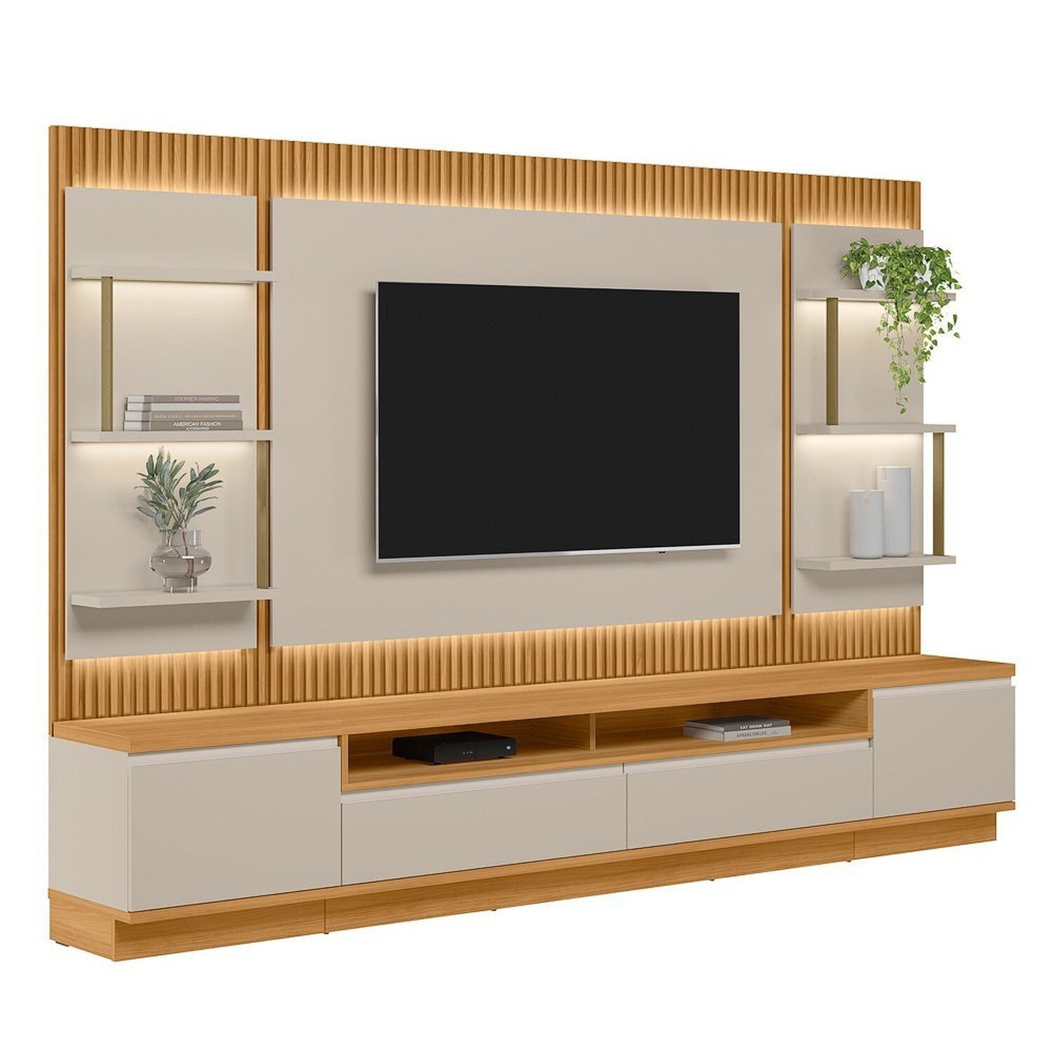 Conjunto Home para Tv até 70'' com Rack, Painel e 2 Módulos Laterais Joinville Tauari/off White Fosc - 2