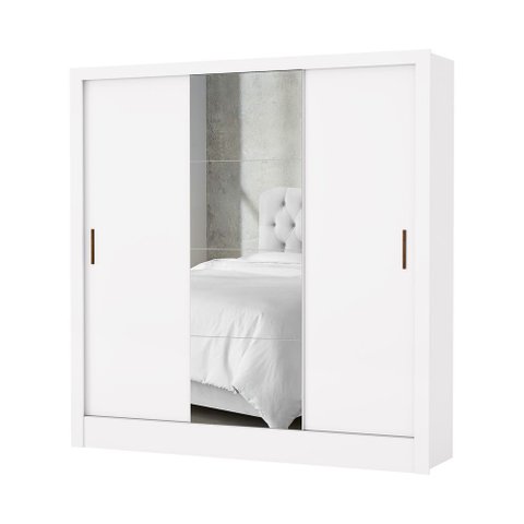 Guarda Roupa Solteiro Santiago Plus 3 Portas 2 Gavetas Cem Espelho Carioca Moveis Branco