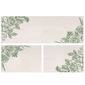 Jogo Tapete Natural Algodão Antiderrapante 3 Peças Flores Verde FASTLAR Jogo de Tapetes