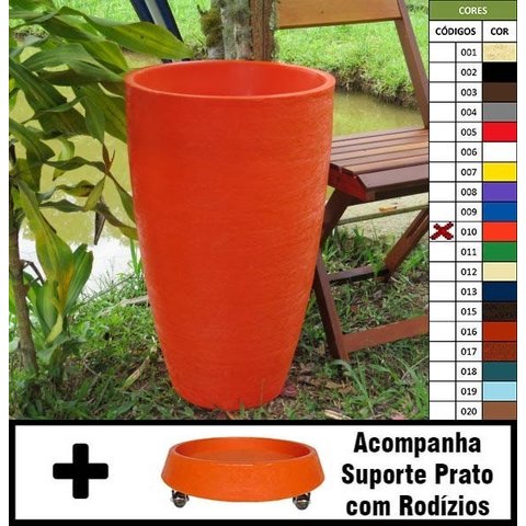 Kit Vaso Planta + Prato Rodízio 65x40 Oval Moderno Polietileno - LARANJA SUNSET 010