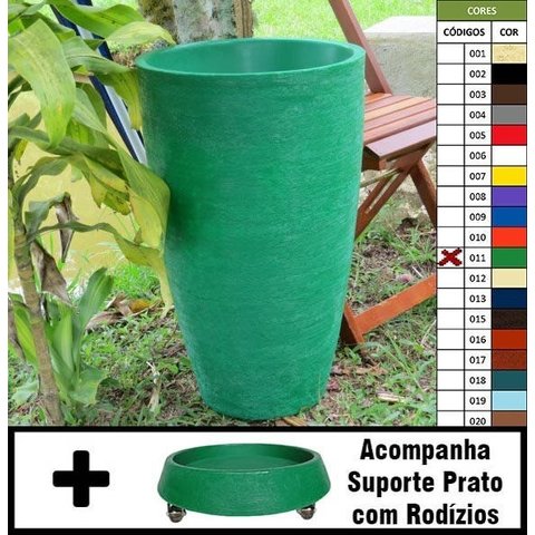 Kit Vaso Planta + Prato Rodízio 65x40 Oval Moderno Polietileno - Verde Bandeira 011