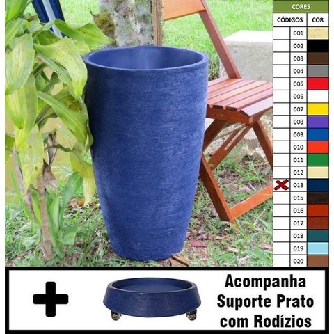 Kit Vaso Planta + Prato Rodízio 65x40 Oval Moderno Polietileno - Azul Escuro 013