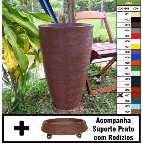 Kit Vaso Planta + Prato Rodízio 65x40 Oval Moderno Polietileno - FERRUGEM 017