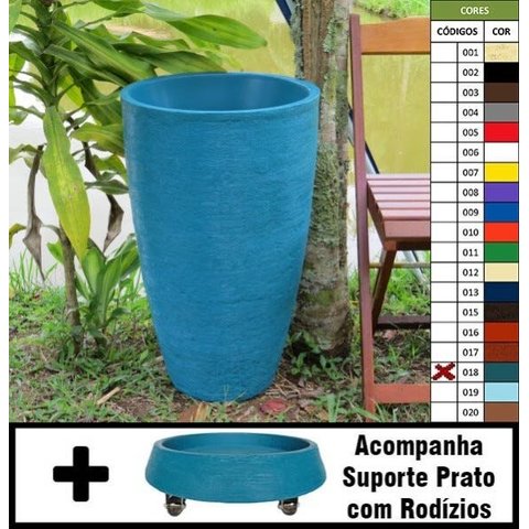 Kit Vaso Planta + Prato Rodízio 65x40 Oval Moderno Polietileno - AZUL TURQUESA 018