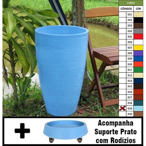 Kit Vaso Planta + Prato Rodízio 65x40 Oval Moderno Polietileno - AZUL BEBE 019