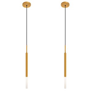 Kit 2 Luminárias Pendente De Teto Tubo Difusor Mesa Dourado