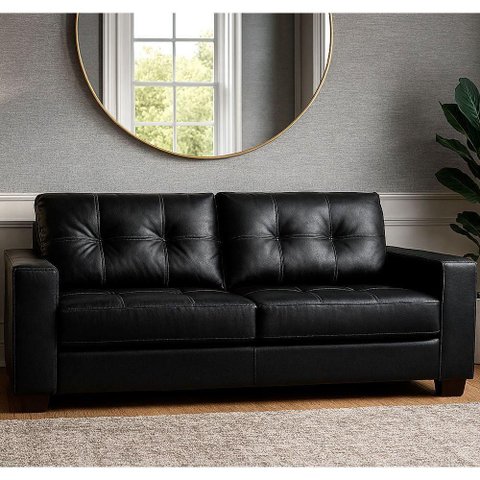 Sofá Olga 2 Lugares 206cm Preto Couro Confortável para Ambientes Pequenos Sallar Home