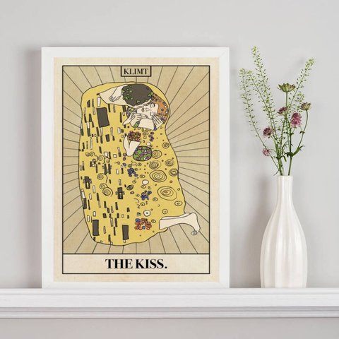 Quadro Carta Tarot The Kiss - Klimt 33x24cm:madeira Branca
