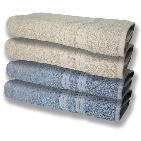 4 Toalhas Super Felpudas Grande e Grossa Algodão 80x150 Azul+bege