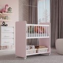 Ver imagem 3 de Mini Berço Móvel Outside Grade Móvel com Rodízios Giratórios: Branco Rosa