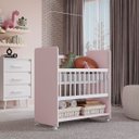 Ver imagem 1 de Mini Berço Móvel Outside Grade Móvel com Rodízios Giratórios: Branco Rosa