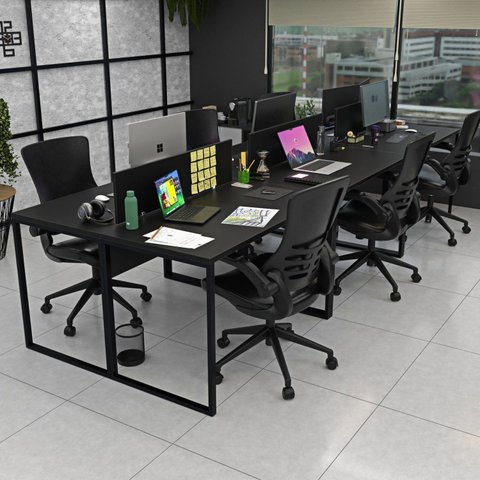Escrivaninha Mesa Escritório 6 Lugares 360cm Industrial Preto