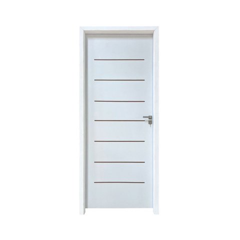 Kit Porta de Madeira 215x77cm Batente 14cm Cristal Primer com Guarnição Uniportas Abertura Direita B