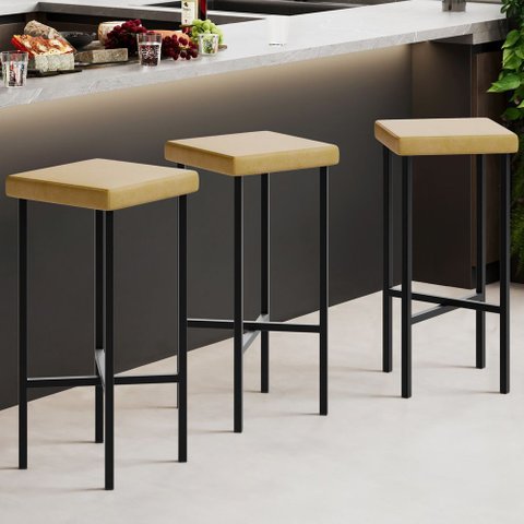 Kit 04 Banquetas Alta Bar Cozinha Sala de Jantar Preto Stella L02 Couríssimo Fendi - Lyam Decor