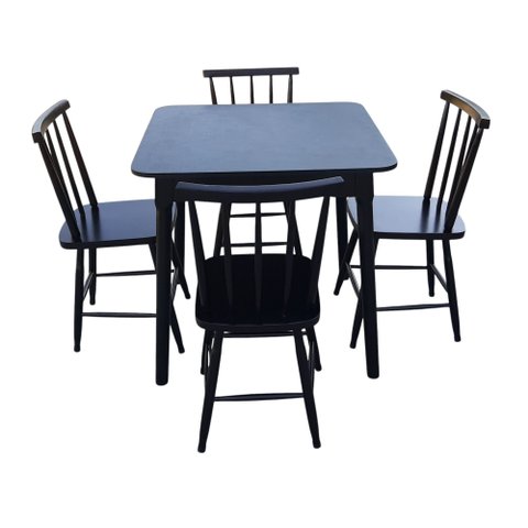 Jogo de Jantar Colonial Brisa Mesa 80x80cm Preta + 04 Cadeiras Pretas - Rustico Linda