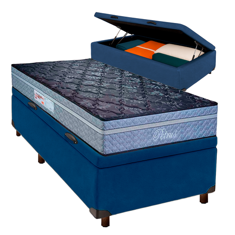 Cama Box Bau + Colchão Solteiro Molas Ensacadas Petrus Paropas