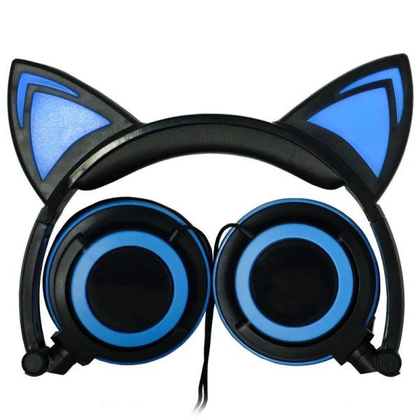 Headphone Orelha Gato Ear Cat Fone Ouvido Com Luzes Preto e Azul