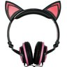Fone Ouvido Headphone com Fio Estéreo Orelha Gato Gatinho LED Infantil P2 Exbom Hf-C22 Preto Rosa - 1