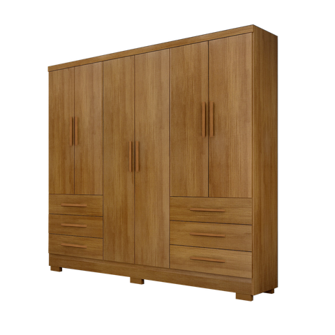 Guarda Roupa Solteiro Encant 6 Portas 6 Gavetas com Pe Nh Rei de Casa Cumaru
