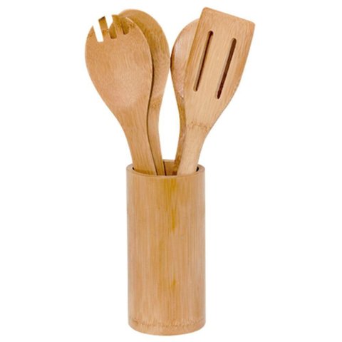 Conjunto de Utensilios de Bambu - 5 Itens - Ecologico Mimo