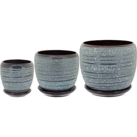 Cachepô Vaso Decorativo Planta Cerâmica Cinza 3 Peças