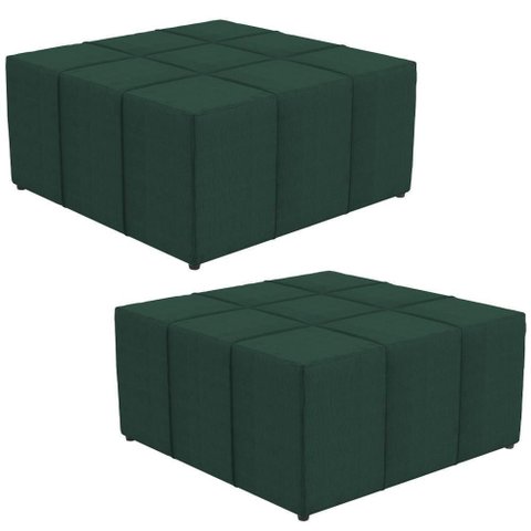 Kit 02 Puffs Quadrado Milano 90x90 W01 Linho Verde Musgo