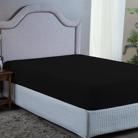 Lençol Casal 400 Fios Poliéster Ultra Macio com Elástico Avulso:preto