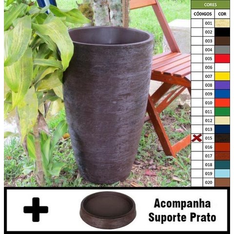 Kit Vaso Planta + Prato 65x40 Oval Moderno Polietileno - MARROM MADEIRA 015