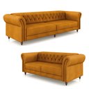 Ver imagem 2 de Conjunto de Sofá Sala de Estar Stanford Chesterfield 2 e 3 Lugares 180cm/240cm Pés Madeira Couro Mel